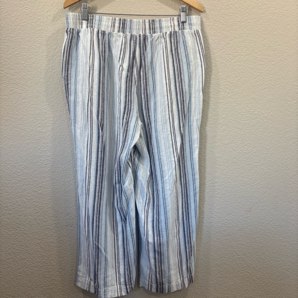 Briggs New York Linen Blend Striped‎ White Blue Wide leg Pants